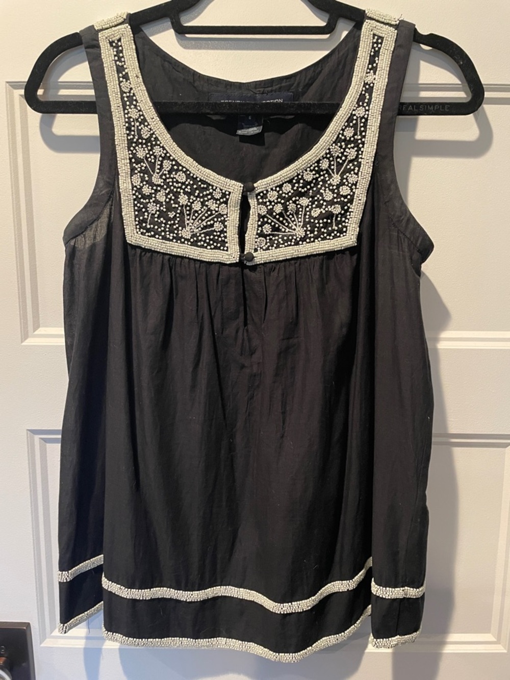 French Connection Black Tank with White Beaded Yoke - gently used
